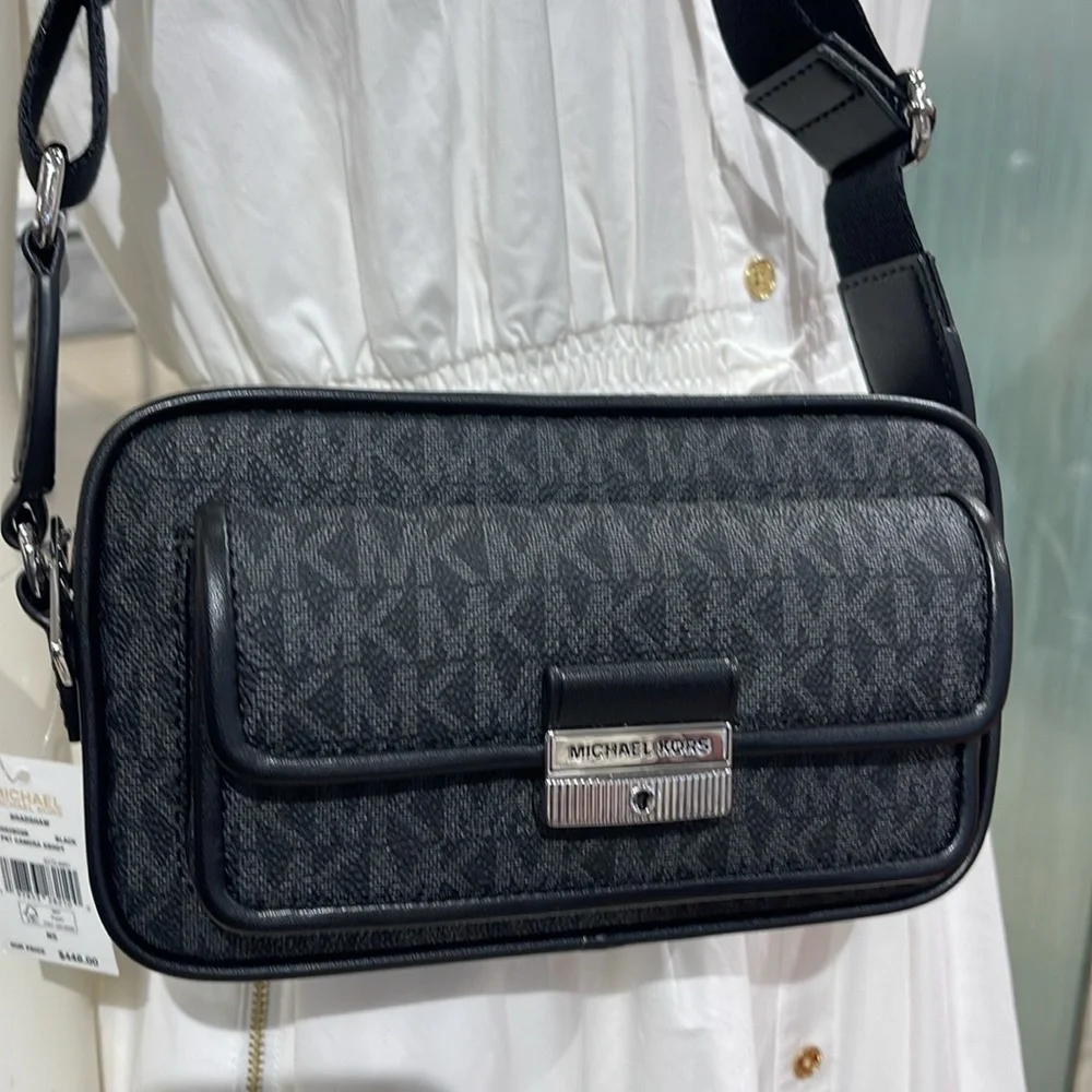 Michael Kors Bradshaw Extra-Small Signature Logo Camera Crossbody Black/Silver
